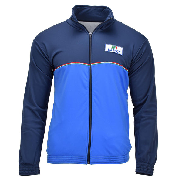 Echte italienische Militär-Trainingsjacke mit durchgehendem Reißverschluss, Esercito-Emblem, stilvolles Blau