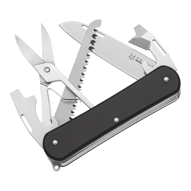 Fox Knives VULPIS FX-VP130-SF5 BK Multifunktionsmesser, N690Co-Stahlklinge, schwarz