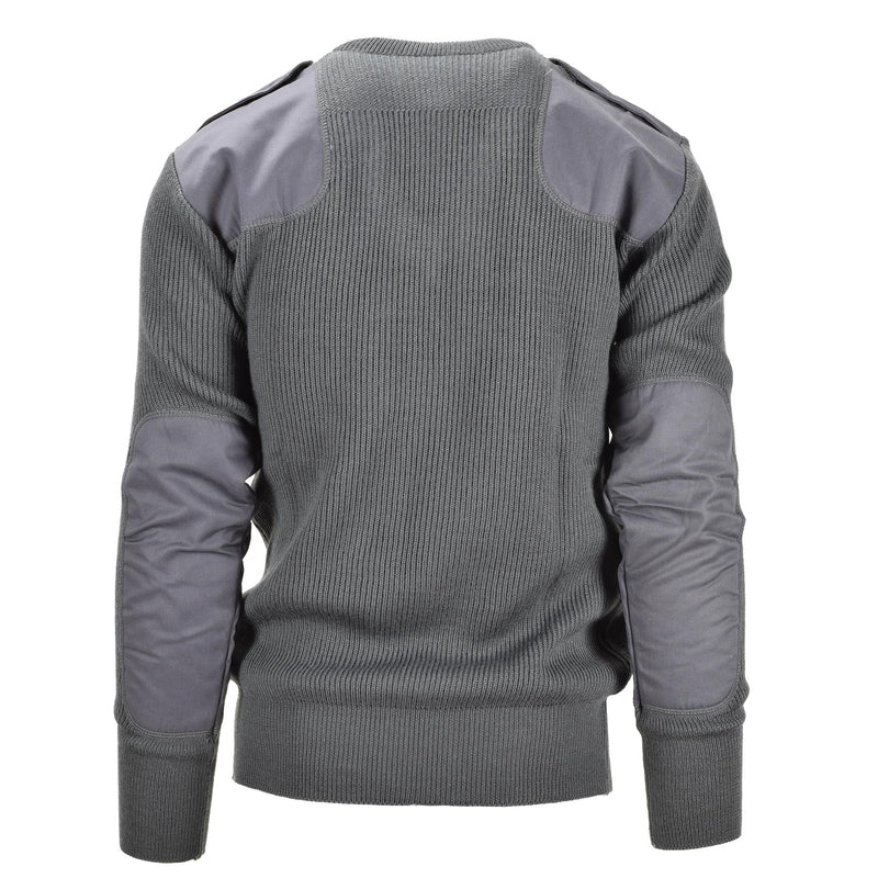 Original italienischer Armee-Kommandopullover, grauer Wollpullover mit V-Ausschnitt, NEU