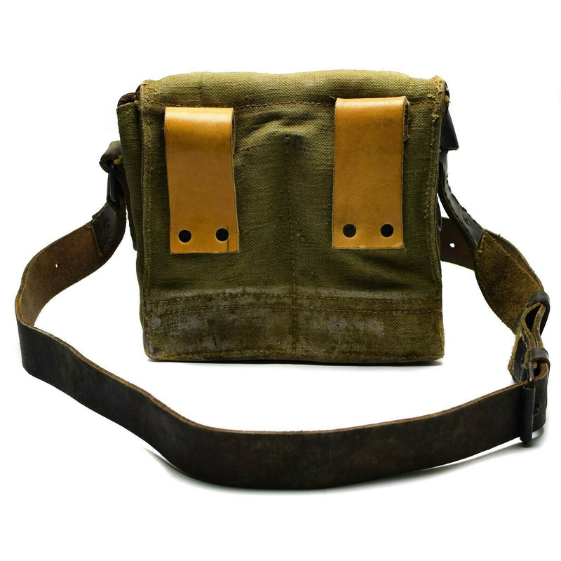 Echte französische Umhängetasche Army Canvas Leder oliv OD Magazin Munitionstasche