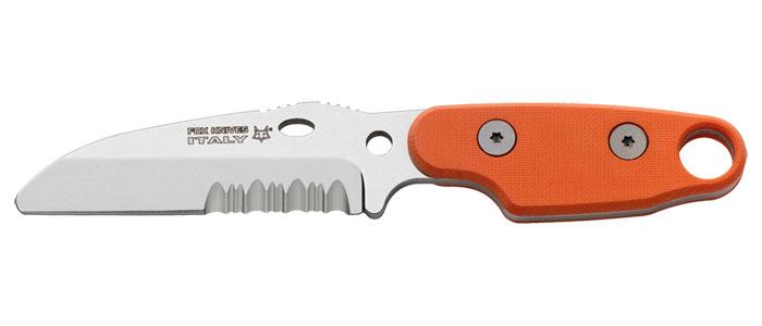 Fox Knives Compso Neck Backup Messer mit feststehender Klinge aus rostfreiem Stahl mit orangem Griff