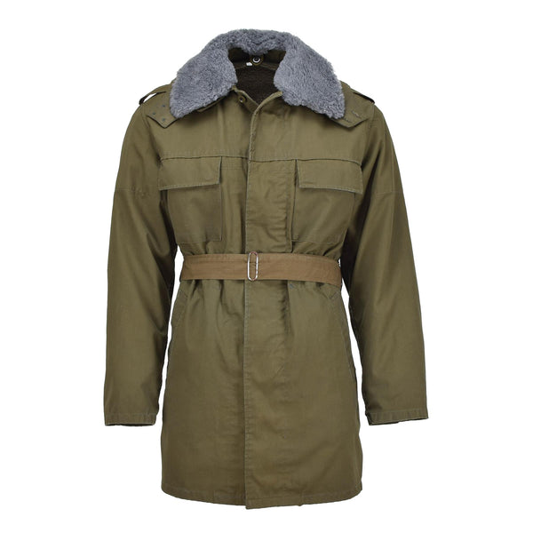 Original tschechischer Militärparka mit Gürtel und Kunstfellfutter, Winterjacke mit Kapuze, oliv