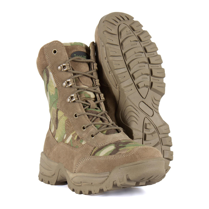 Teesar TACTICAL MULTICAM Stiefel mit seitlichem Reißverschluss für die Jagd, Wandern, Trekking und den Dienst