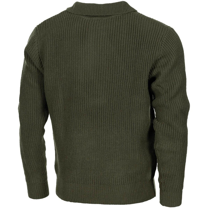 Pullover im Troyer-Stil der Marke MFH mit Viertelreißverschluss, Rippenstrick, olivfarbener Pullover NEU