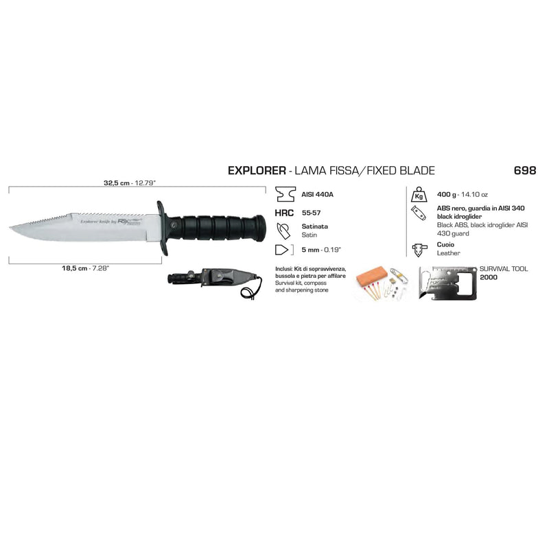 Fox Knives Military Explorer feststehendes Messer 55-57 HRC 440 Stahlklinge Survival-Kit