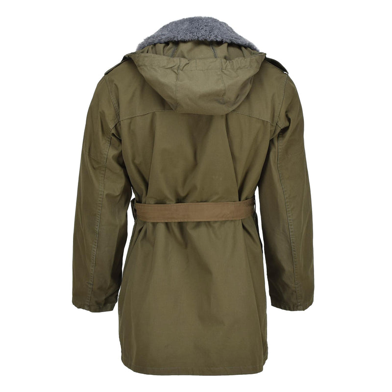 Original tschechischer Militärparka mit Gürtel und Kunstfellfutter, Winterjacke mit Kapuze, oliv