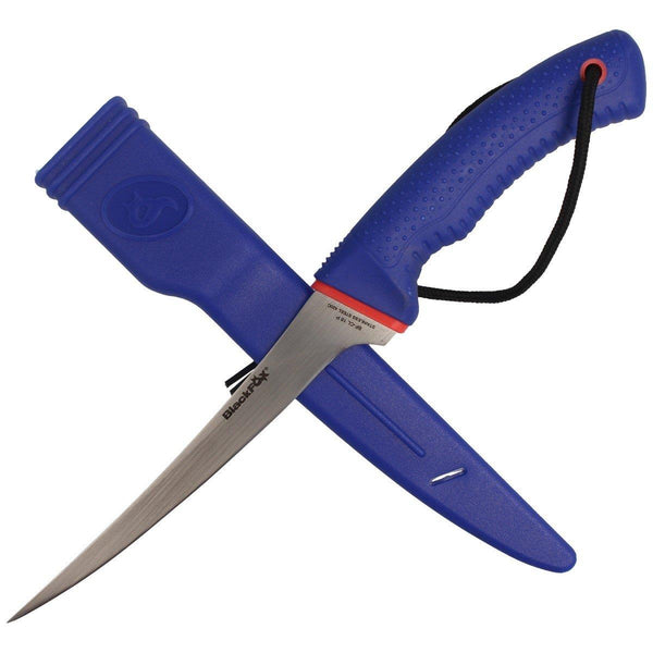 Fox Knives Brand Filetiermesser mit feststehender Klinge, satiniertem 420C Stahl, blauer PP-Griff