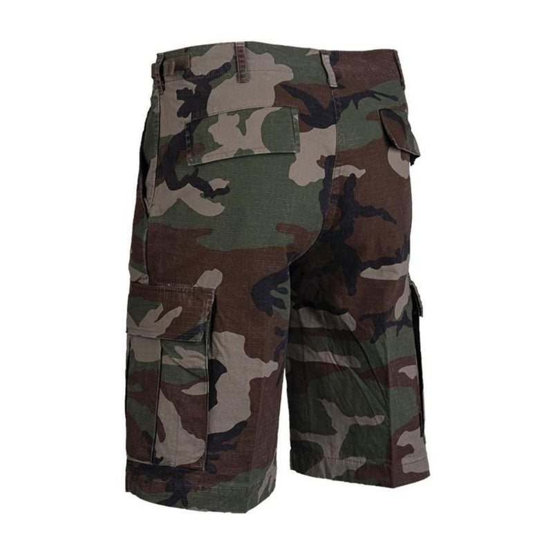 Vorgewaschene leichte Ripstop-Shorts im Woodland-Camouflage-Stil der Marke Mil-Tec im US-Army-Stil