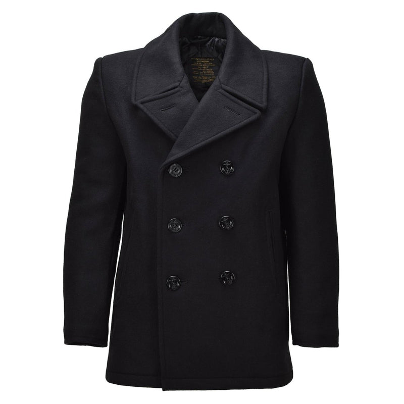 MIL-TEC Herren Pea Coat Wollmischung Marine Style Zweireihige Jacke Schwarz