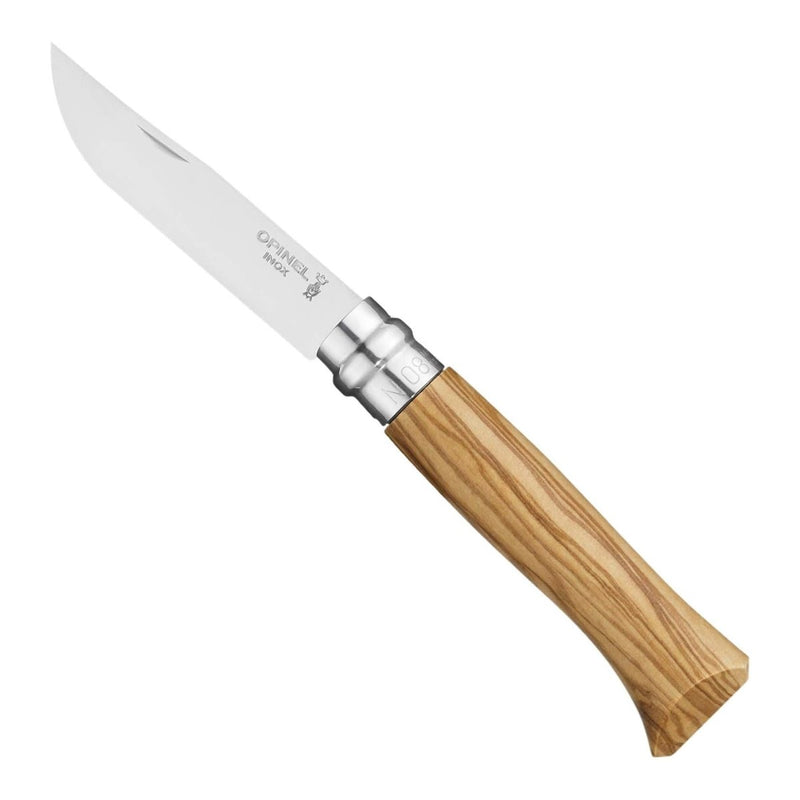 Opinel N ° 08 Faltmesser Sandvik 12C27 Edelstahlsklinge Olivenholzgriff