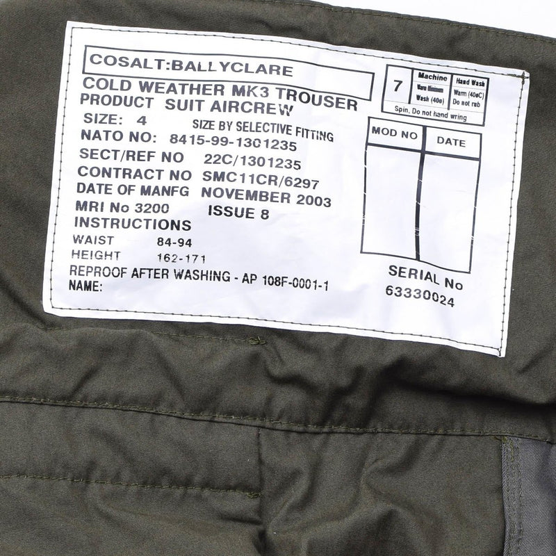 Original britische Armee MK3 taktische Hose für kaltes Wetter oliv verstellbare Taille NEU