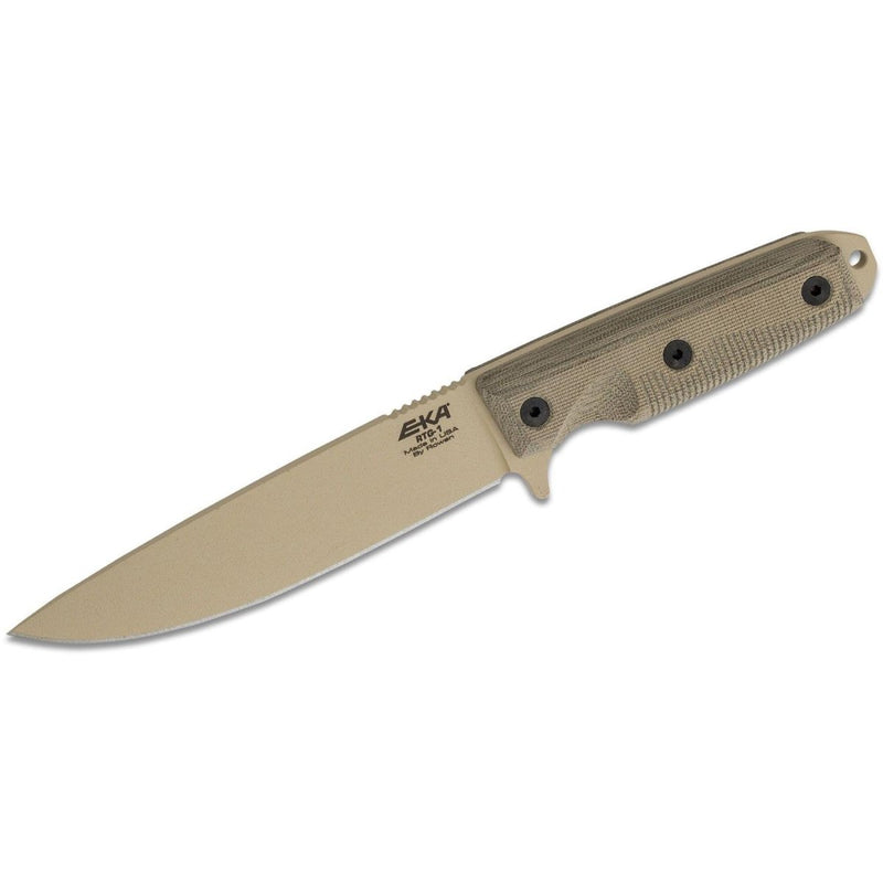 Fixed blade knife EKA USA RTG 1 carbon steel blade canvas micarta drop point tan survival